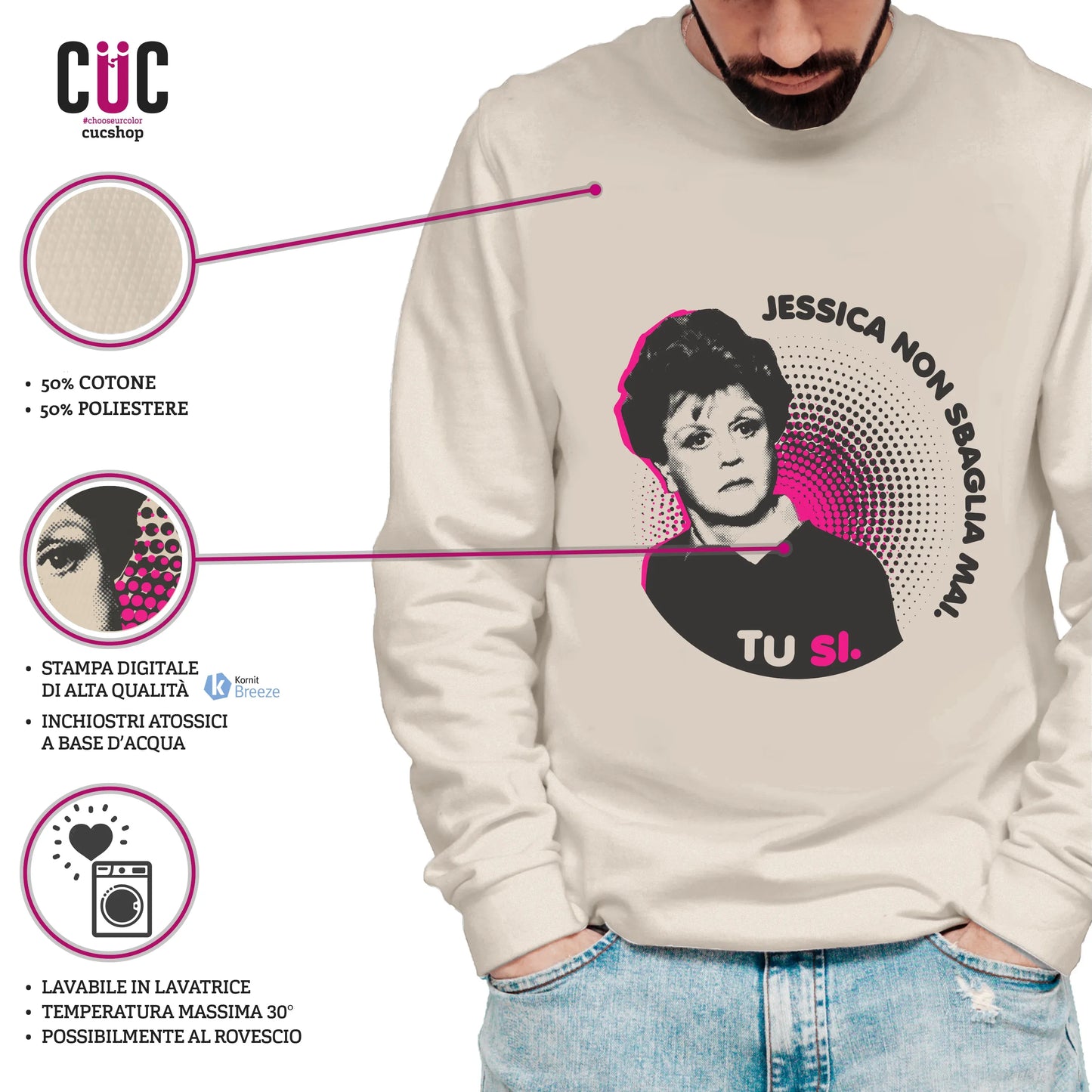 CUC GIROCOLLO Jessica non sbaglia mai - Unisex - Jessica Fletcher - PERSONAGGI FAMOSI - Divertente - Crime - #chooseurcolor