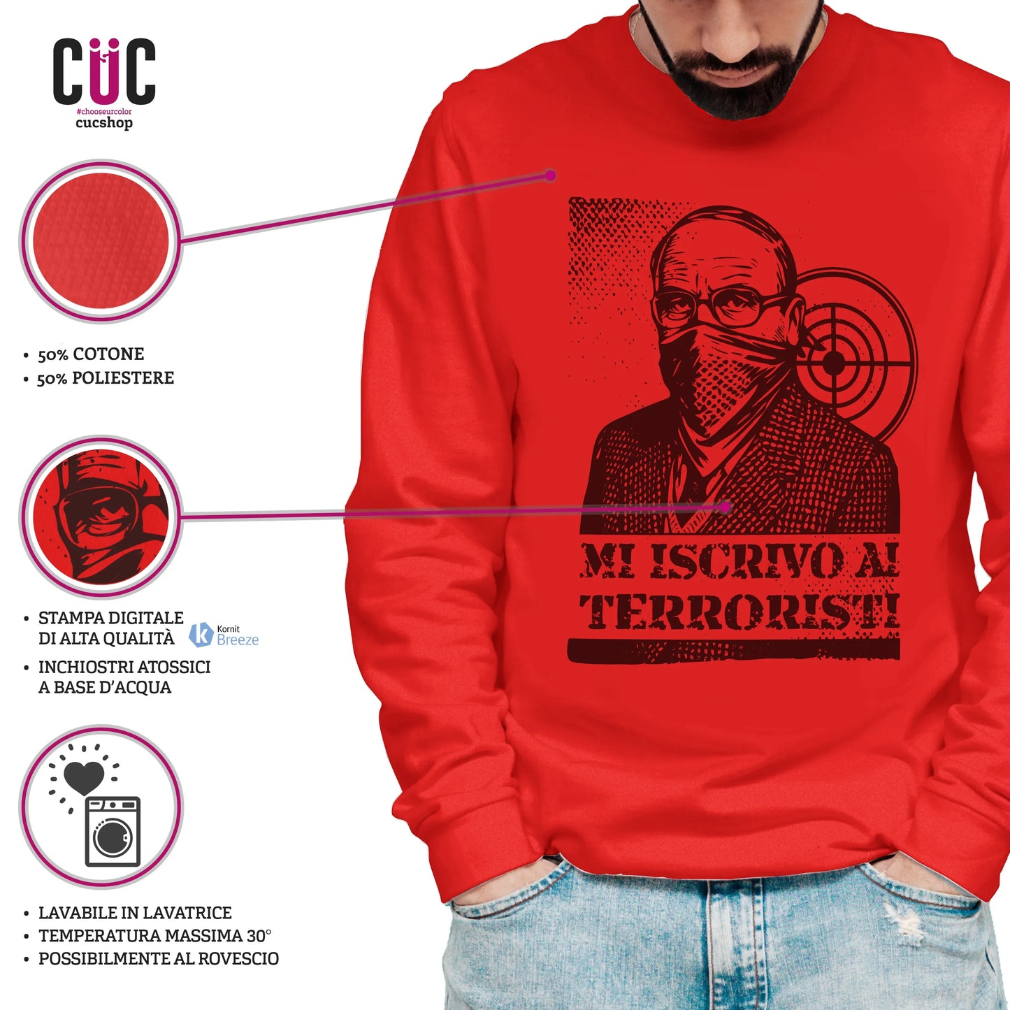CUC GIROCOLLO MI ISCRIVO AI TERRORISTI - Unisex - PERSONAGGI FAMOSI - scherzo telefonico - Magnotta - La lavatrice - #chooseurcolor
