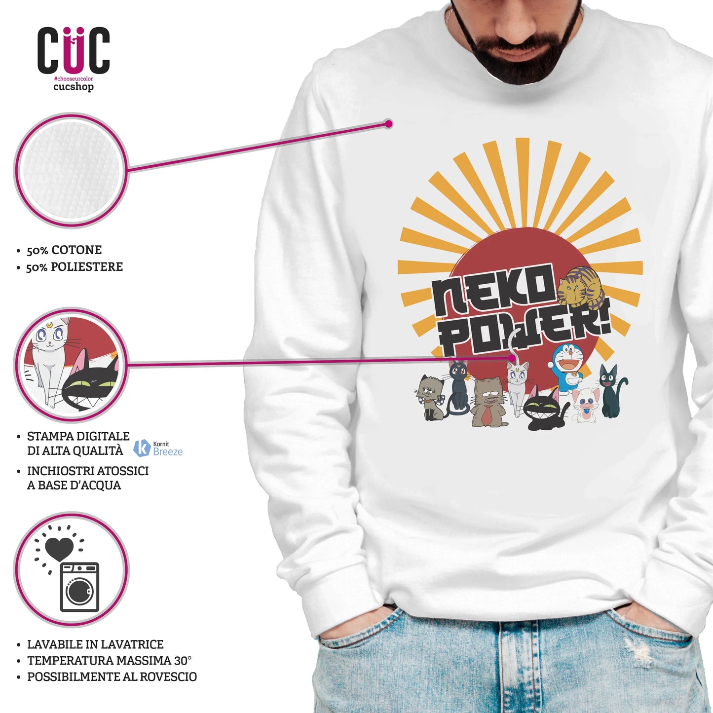 CUC GIROCOLLO Neko Power - Unisex - ANIME MANGA - Gatti Cartoni - #chooseurcolor