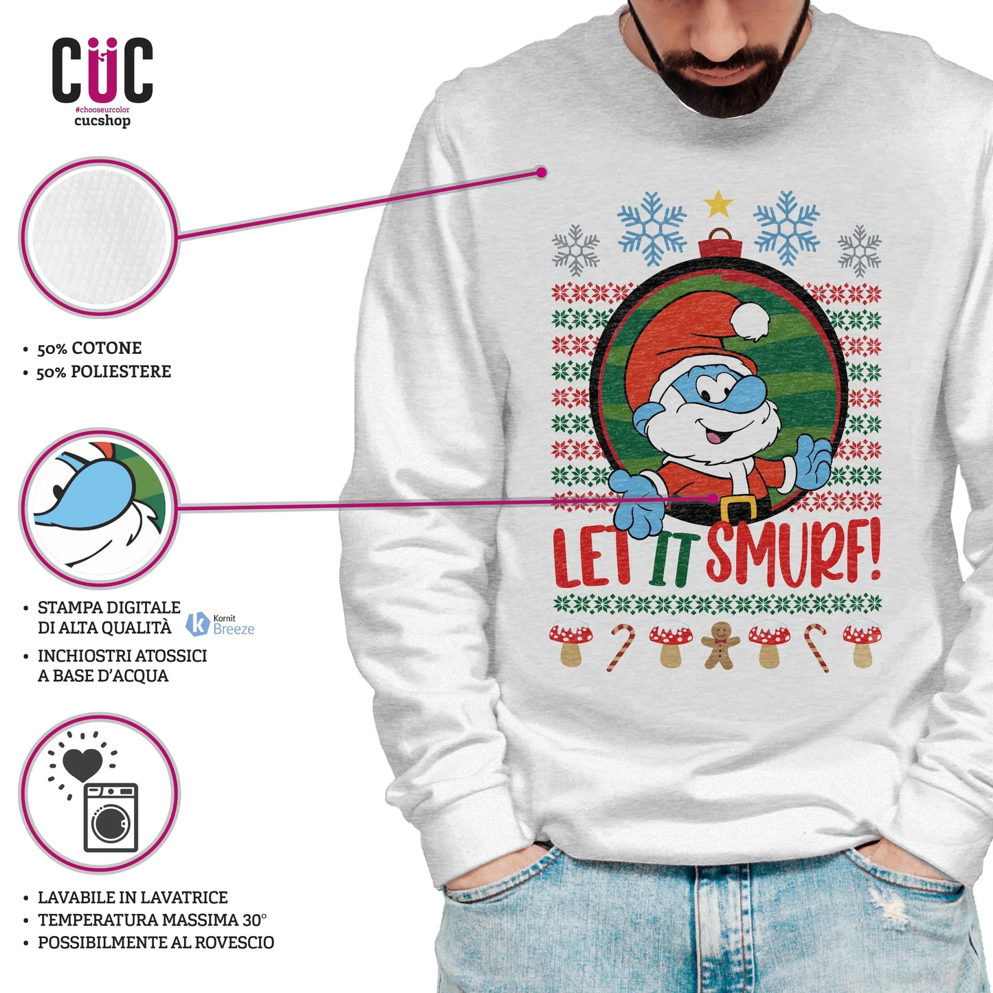 CUC GIROCOLLO LET IT SMURF! - Unisex - Natale - Regalo - Grande Puffo - #chooseurcolor