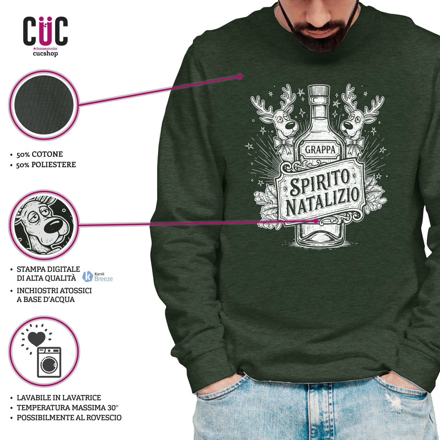 CUC GIROCOLLO Spirito Natalizio Grappa - Unisex - NATALE - Divertente - #chooseurcolor