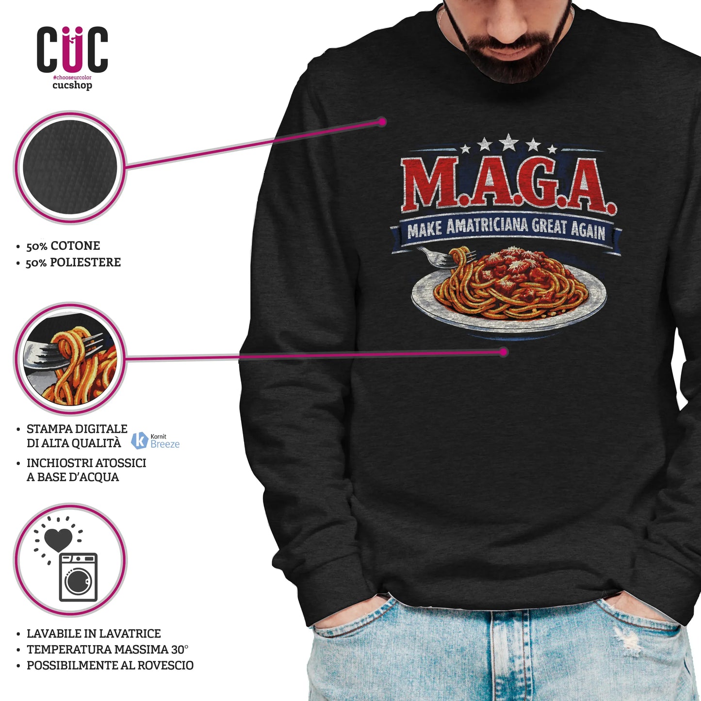 CUC GIROCOLLO Make Amatriciana Great Again - Unisex - MAGA - Ironica - Pasta - Italian Style - #chooseurcolor