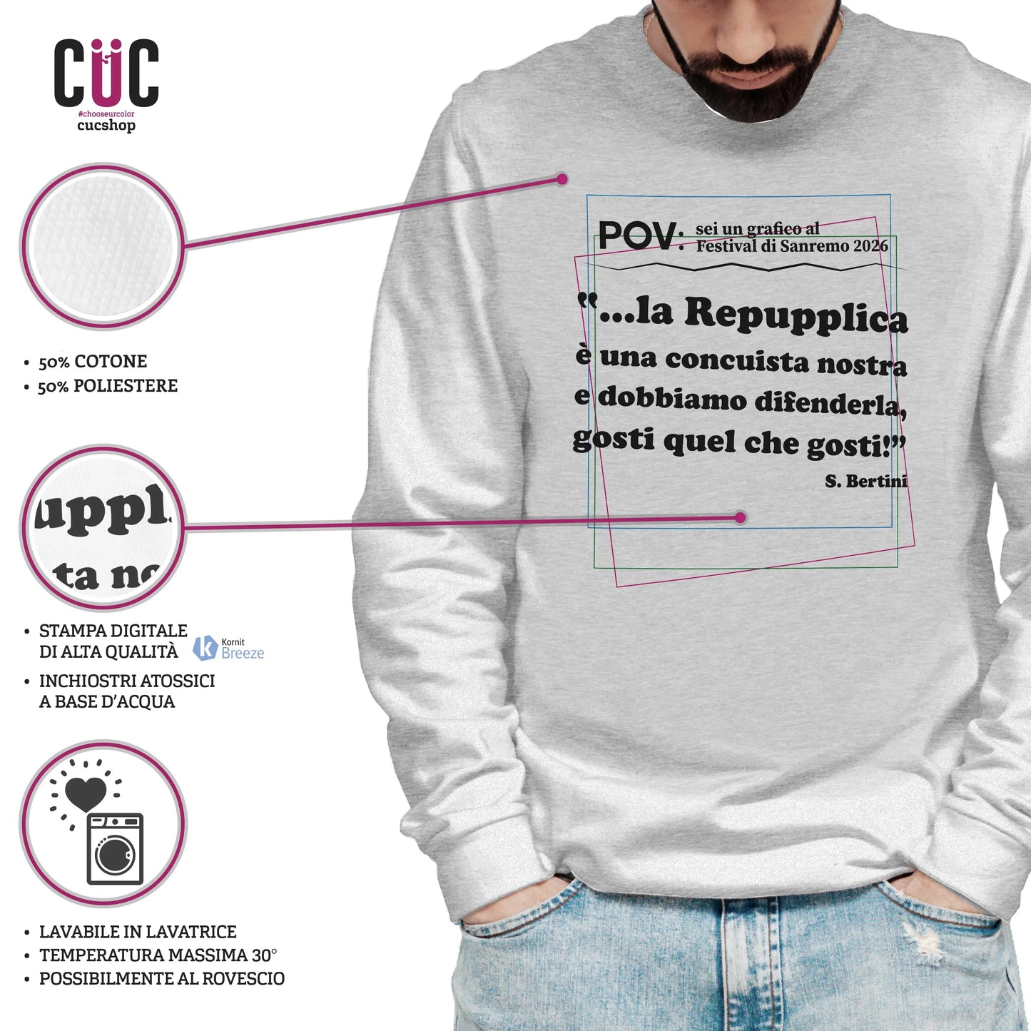 CUC GIROCOLLO REPUPPLICA ERRORE SANREMO 2026 - Unisex - PROGRAMMI TV - Gaffe - Testo Sbagliato - Divertente - Parodia - Pertini - Repubblica - #chooseurcolor