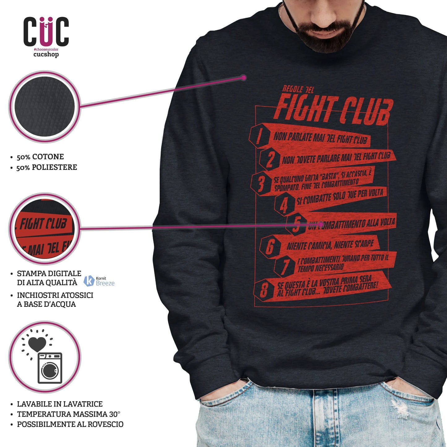 CUC GIROCOLLO Regole del Fight Club - Unisex - FILM - Cult - #chooseurcolor