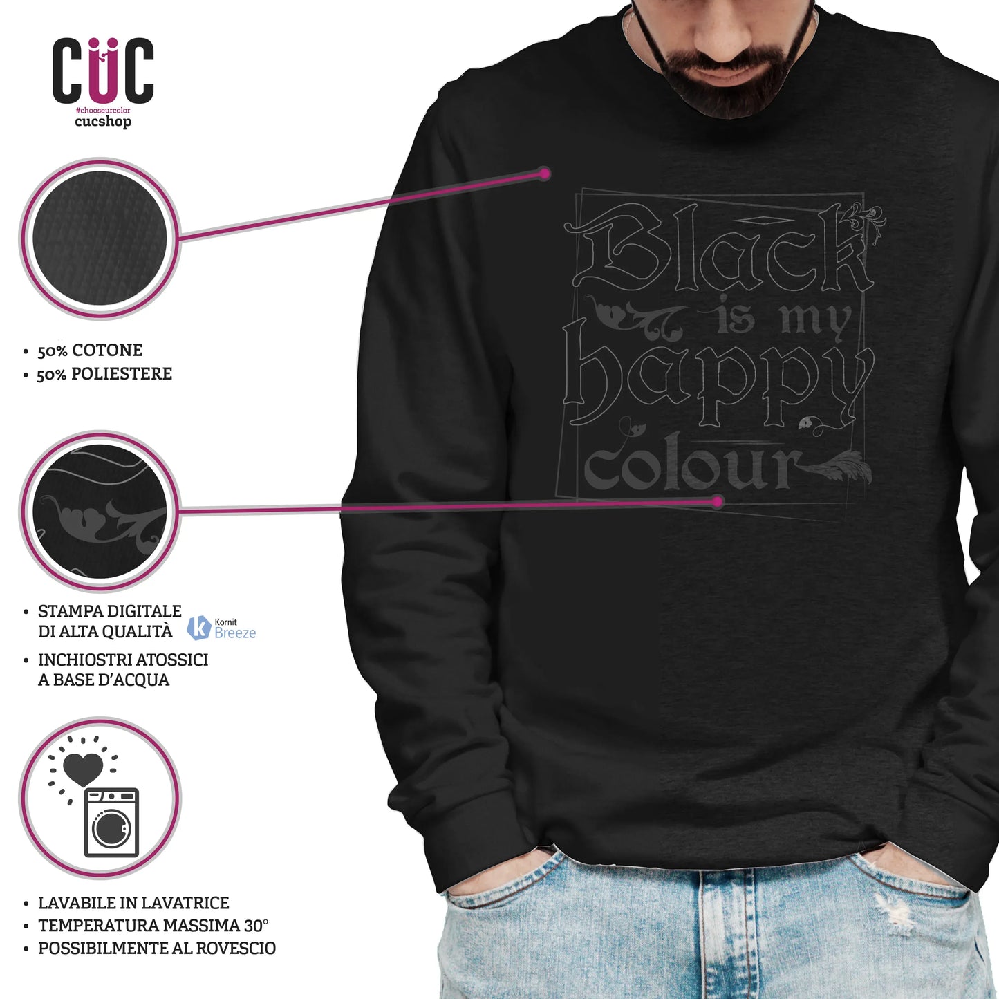CUC GIROCOLLO Black is my happy colour - Unisex - Moda - Nero - Divertente - #chooseurcolor
