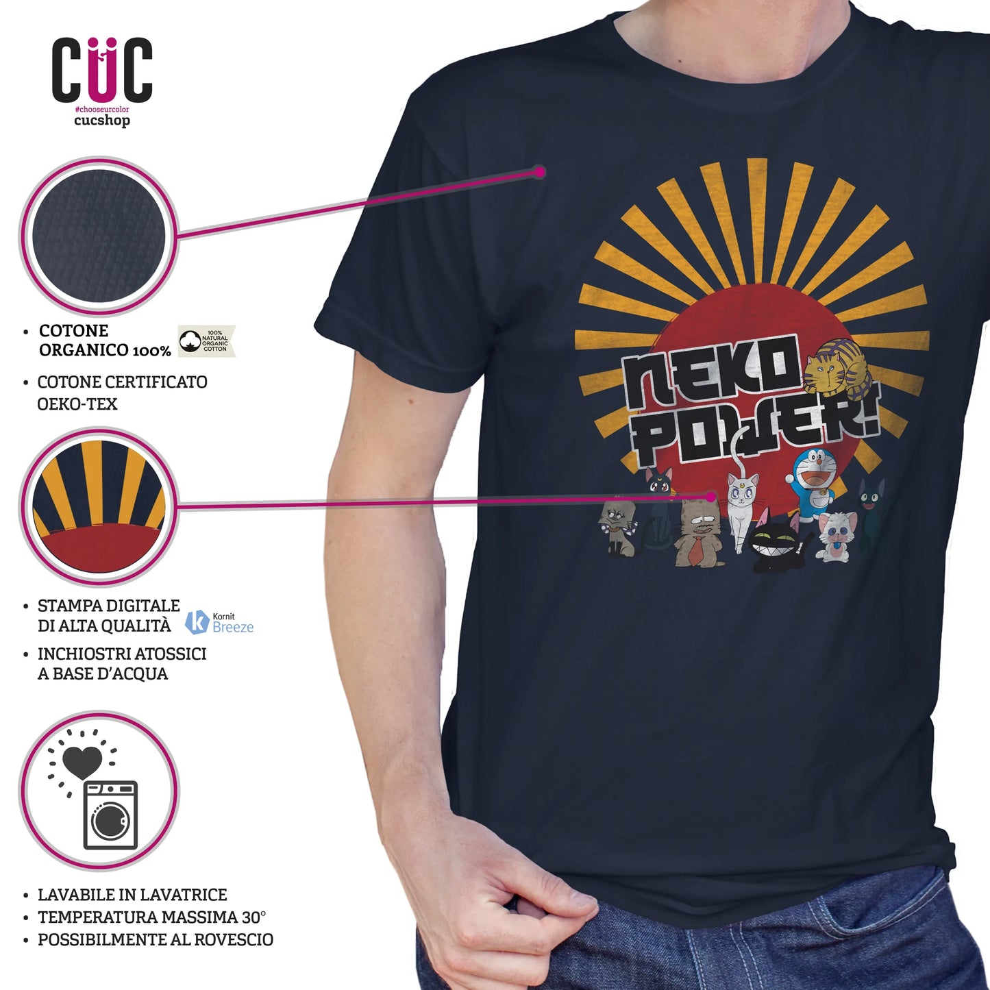 CUC T-SHIRT Neko Power - ANIME MANGA - Gatti Cartoni - #chooseurcolor