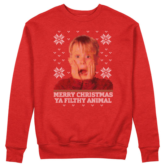 FELPA GIROCOLLO KEVIN MERRY XMAS FILTHY ANIMALS natale regalo simpatico Rossa #chooseurcolor