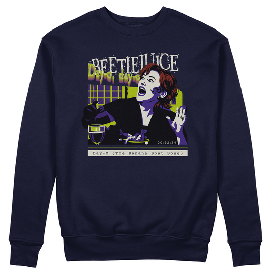 FELPA GIROCOLLO DAY O BANANA BOAT SONG beetlejuice cult Tim Burton Blu #chooseurcolor