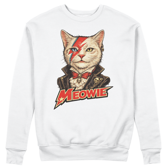 FELPA GIROCOLLO DAVID MEOWIE ziggy star cat gatto rock Bianca #chooseurcolor