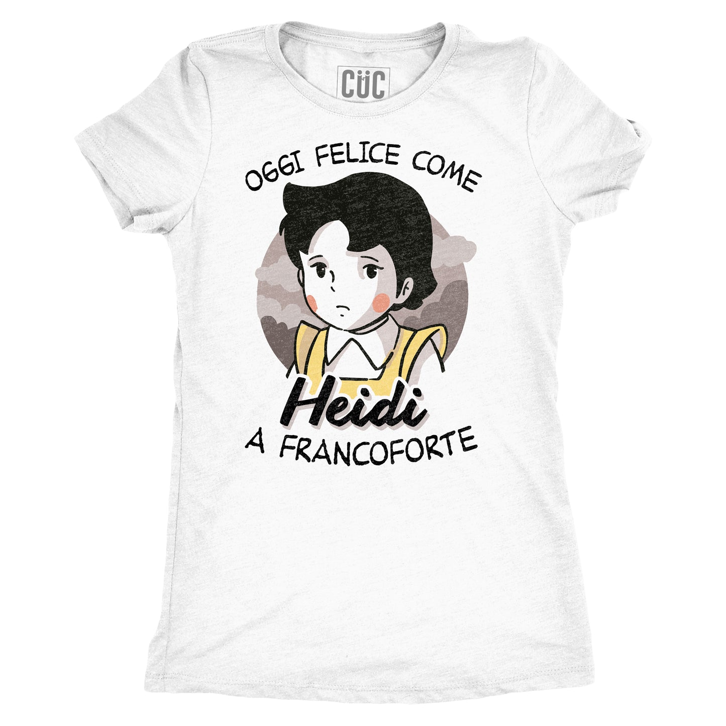Black T-Shirt Felice me Heidi a Francoforte - Rivisitazione simpatica del cartone animato anni 80 - Chooseurcolor CucShop