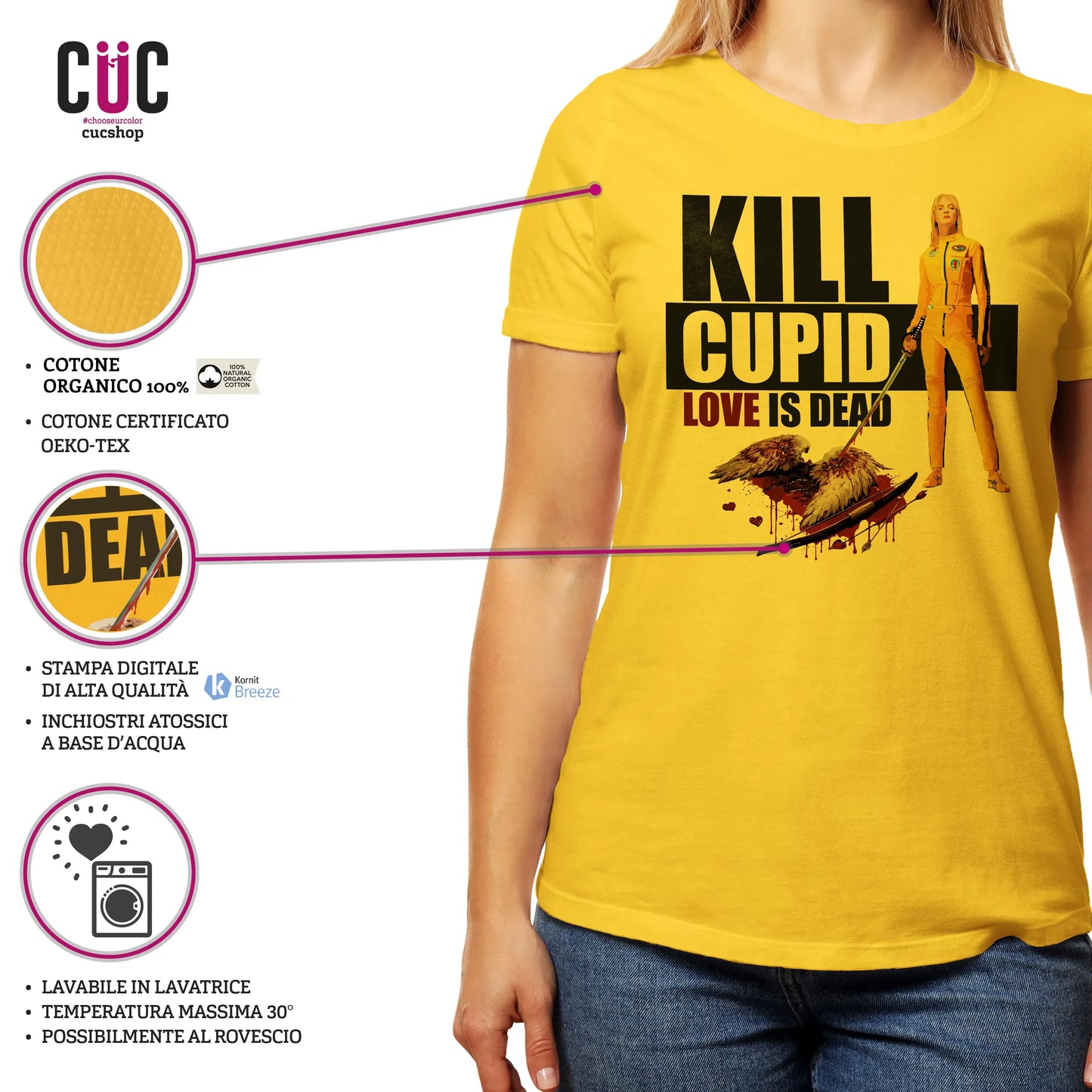 CUC T-SHIRT Kill Cupid - FILM - SAN VALENTINO - Love is Dead - Parodia - Kill Bill - Tarantino -  #chooseurcolor