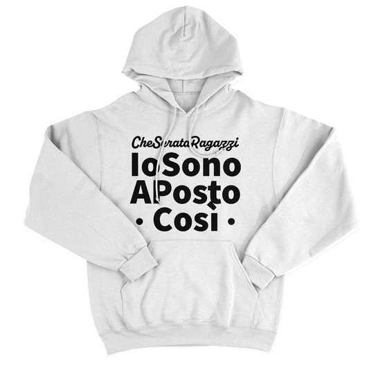 FELPA CAPPUCCIO CUC IO SONO A POSTO COSì divertente regalo simpatica tv italiana Bianca M [IMGKEY:WHI:M:1]