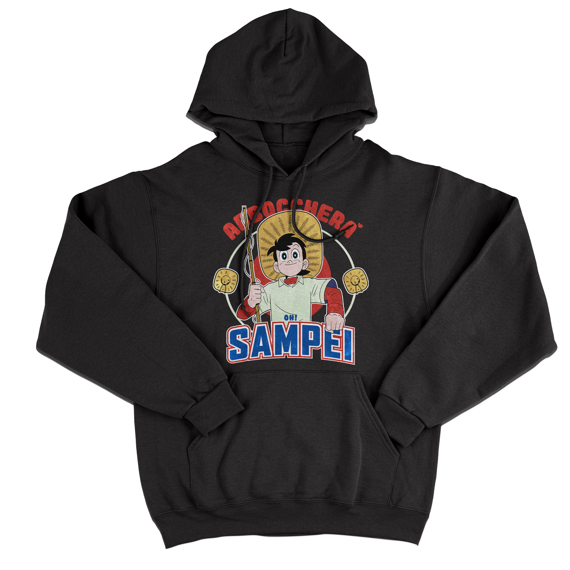 FELPA CAPPUCCIO CUC Abboccherà Sigla Sampei cartoon anni 80 pesca Nera M [IMGKEY:BLA:M:1]