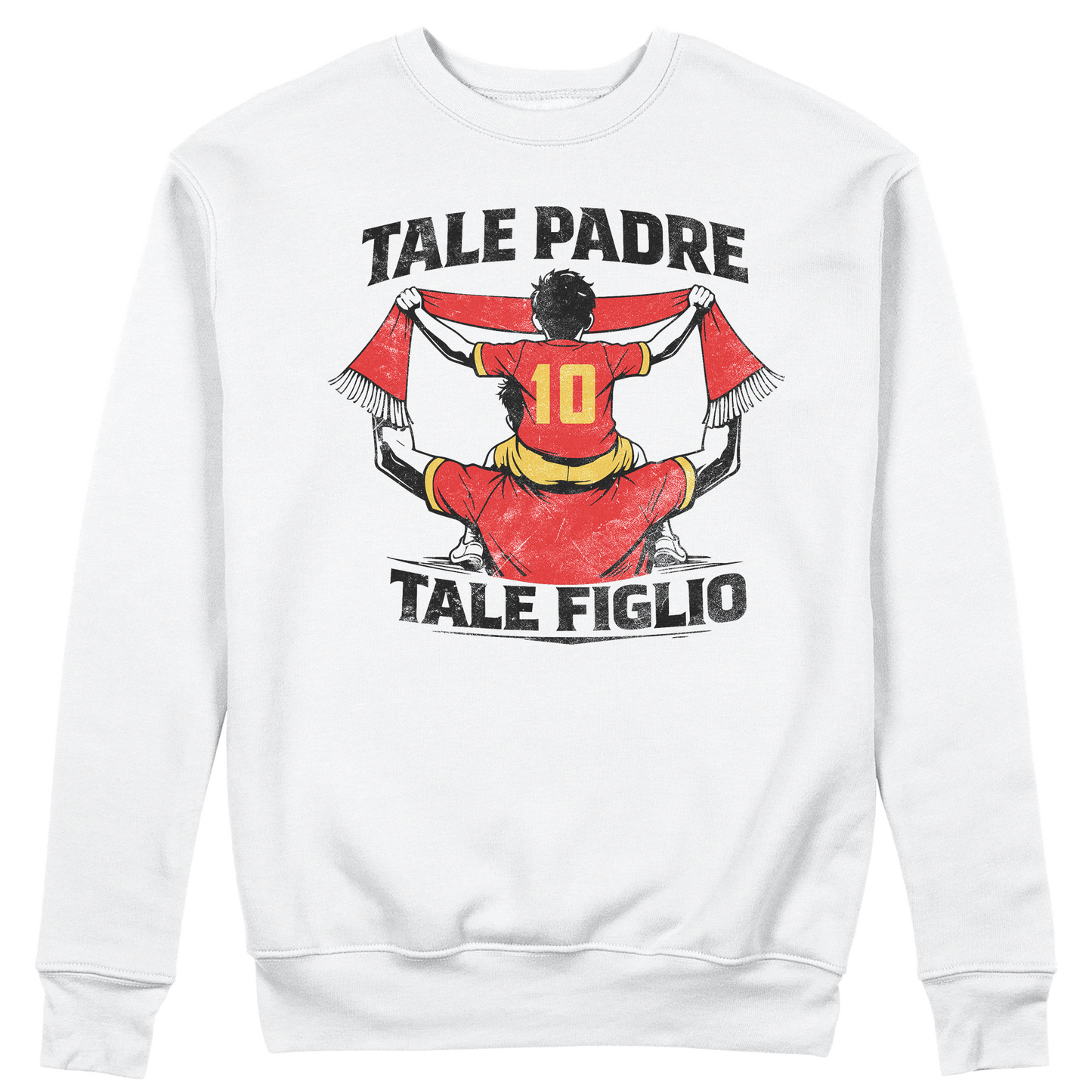 FELPA GIROCOLLO Festa del Papà padre Tifoso come il figlio GIALLO ROSSO Bianca #chooseurcolor