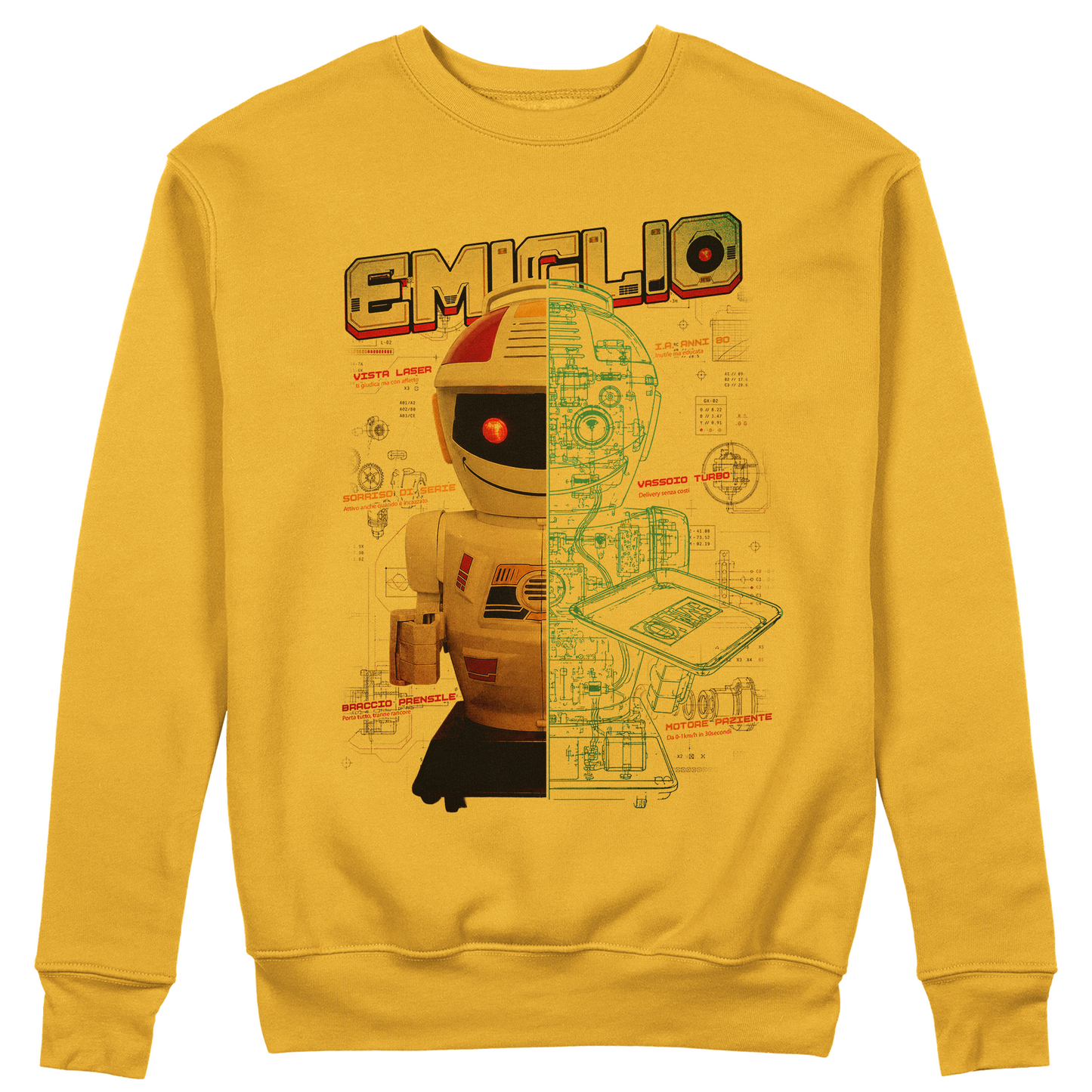 FELPA GIROCOLLO CUC Emiglio Robot Anni 80 nostalgia sogno d'infanzia YEL M [IMGKEY:YEL:M:1]