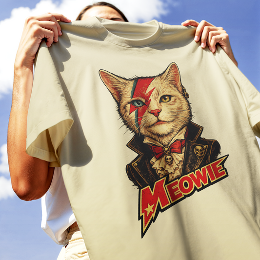 T-SHIRT DAVID MEOWIE ziggy star cat gatto rock Sabbia #chooseurcolor