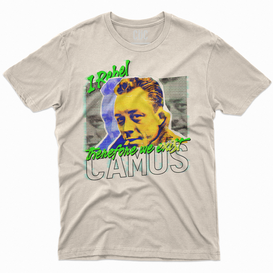 T-SHIRT I REBEL THEREFORE WE EXIST Camus Filosofo Cool Sabbia M [IMGKEY:SAN:M:1]
