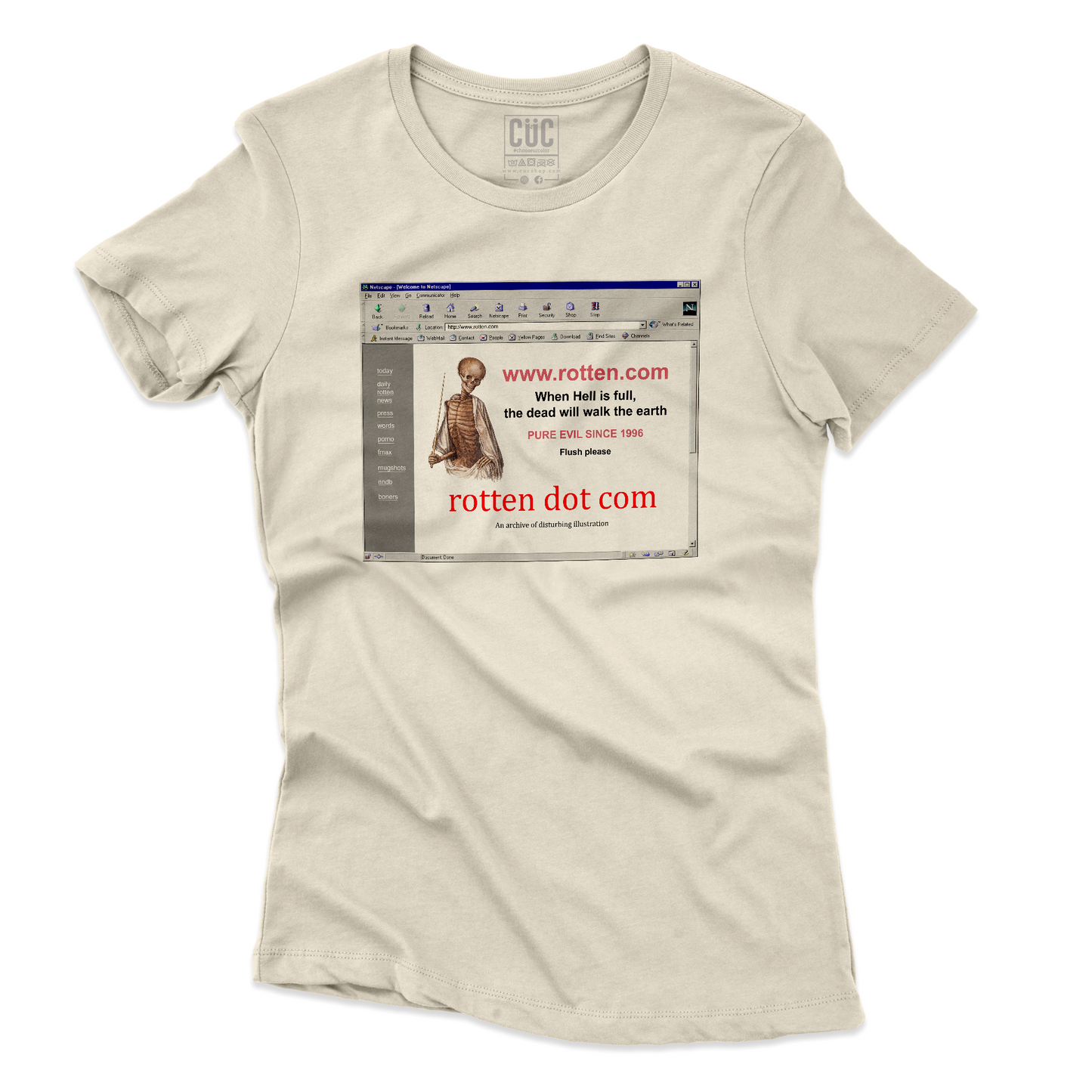 T-SHIRT CUC Nostalgia Nerd Rotten dot Com Anni 90 horror Sabbia W [IMGKEY:SAN:W:2]