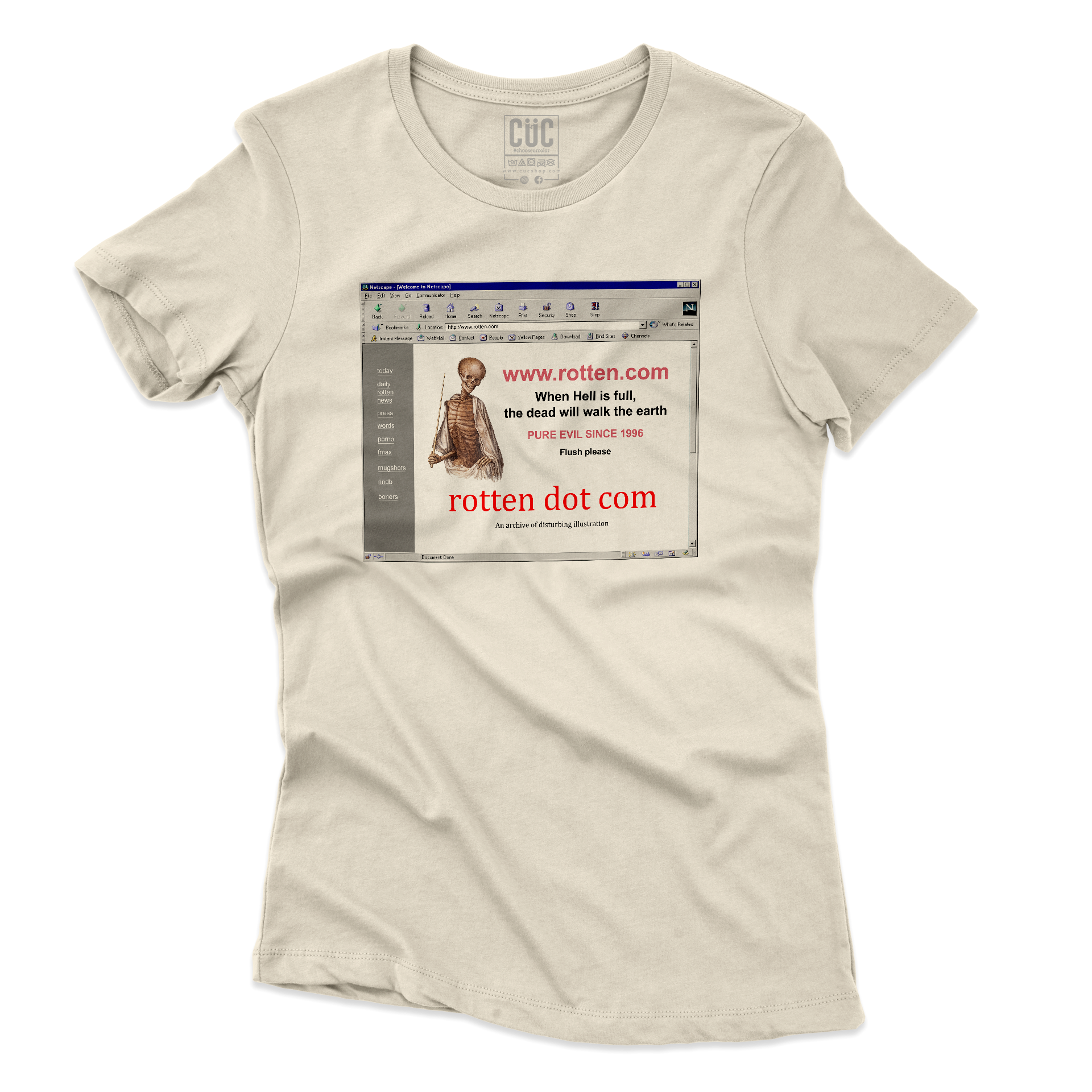 T-SHIRT CUC Nostalgia Nerd Rotten dot Com Anni 90 horror Sabbia W [IMGKEY:SAN:W:2]