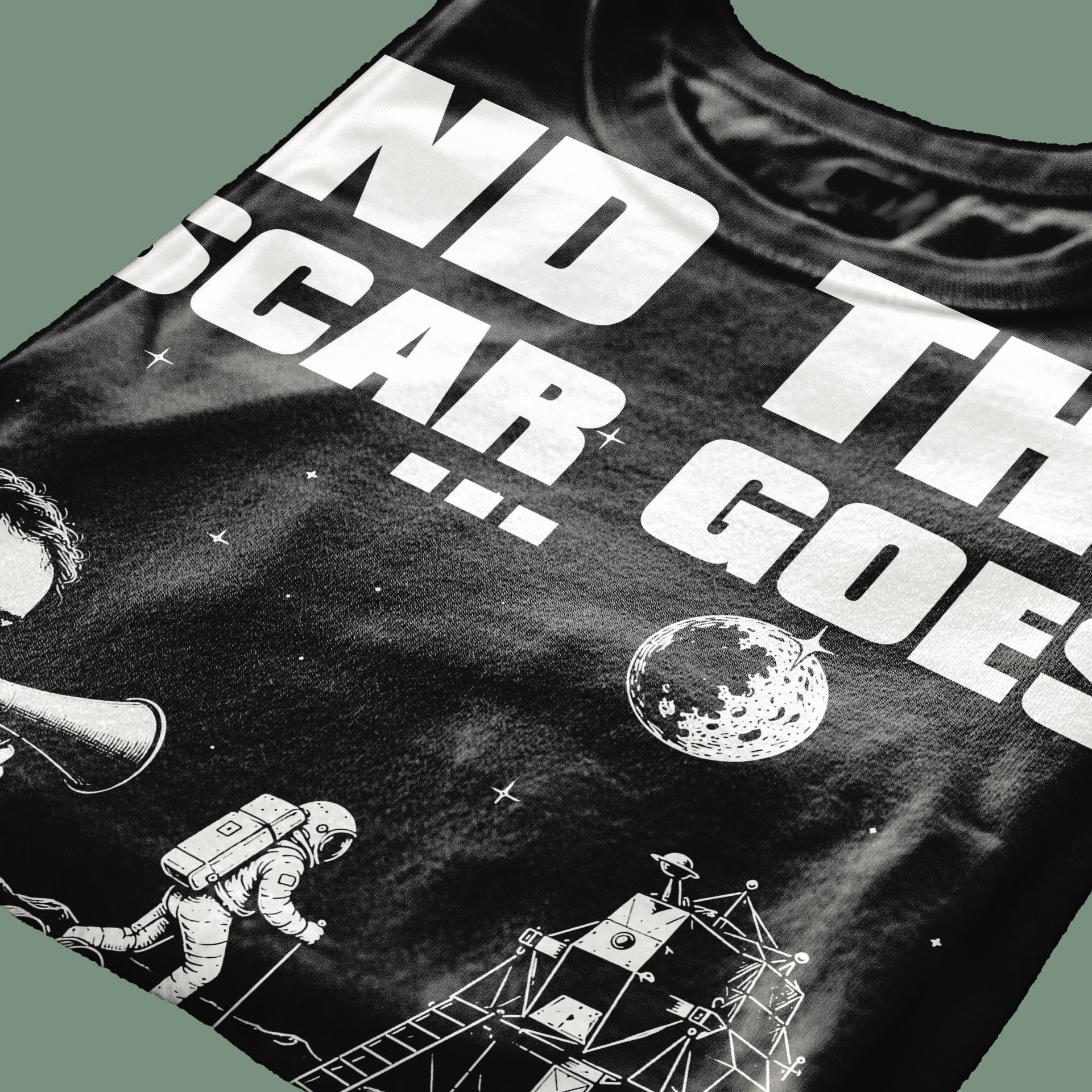 T-SHIRT CUC AND THE OSCAR GOES Allunaggio Complottismo nasa Kubrick Nera M [IMGKEY:BLA:M:4]