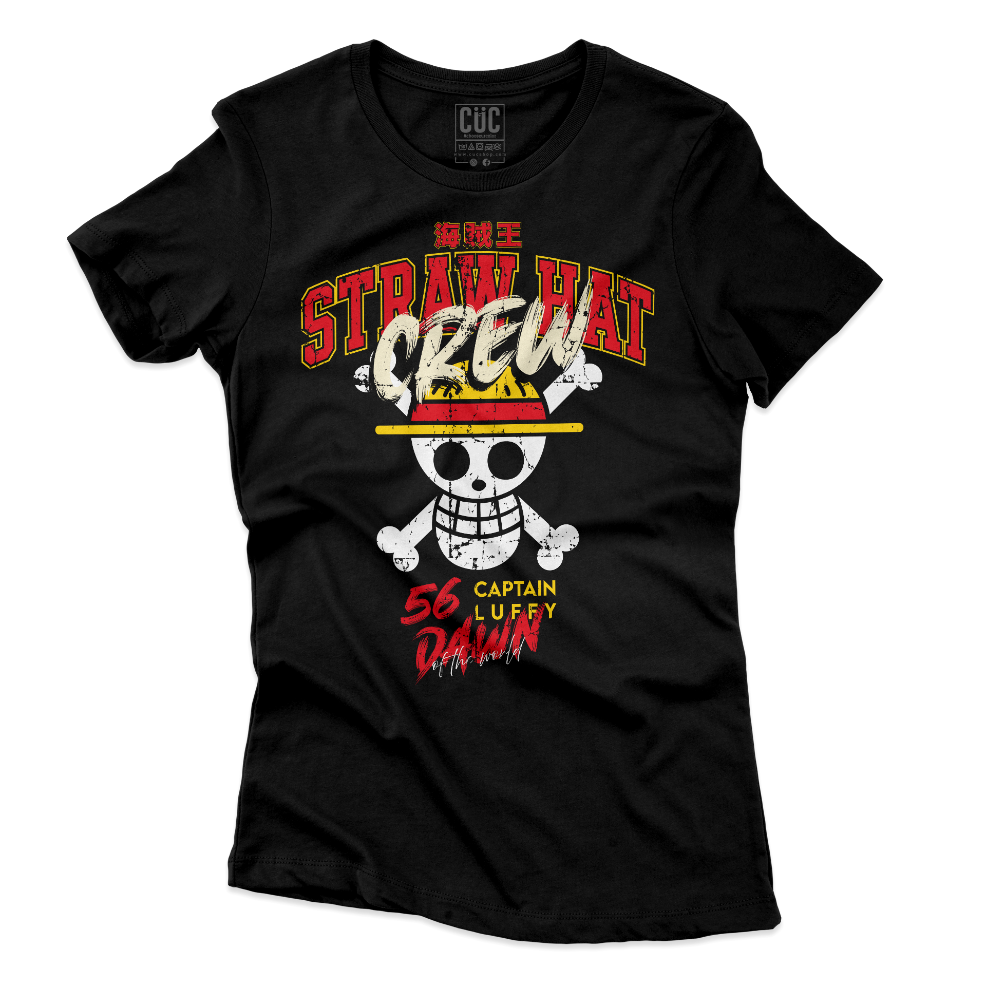 T-SHIRT CUC CAPPELLO DI PAGLIA Captain Luffy anime manga Nera W [IMGKEY:BLA:W:3]
