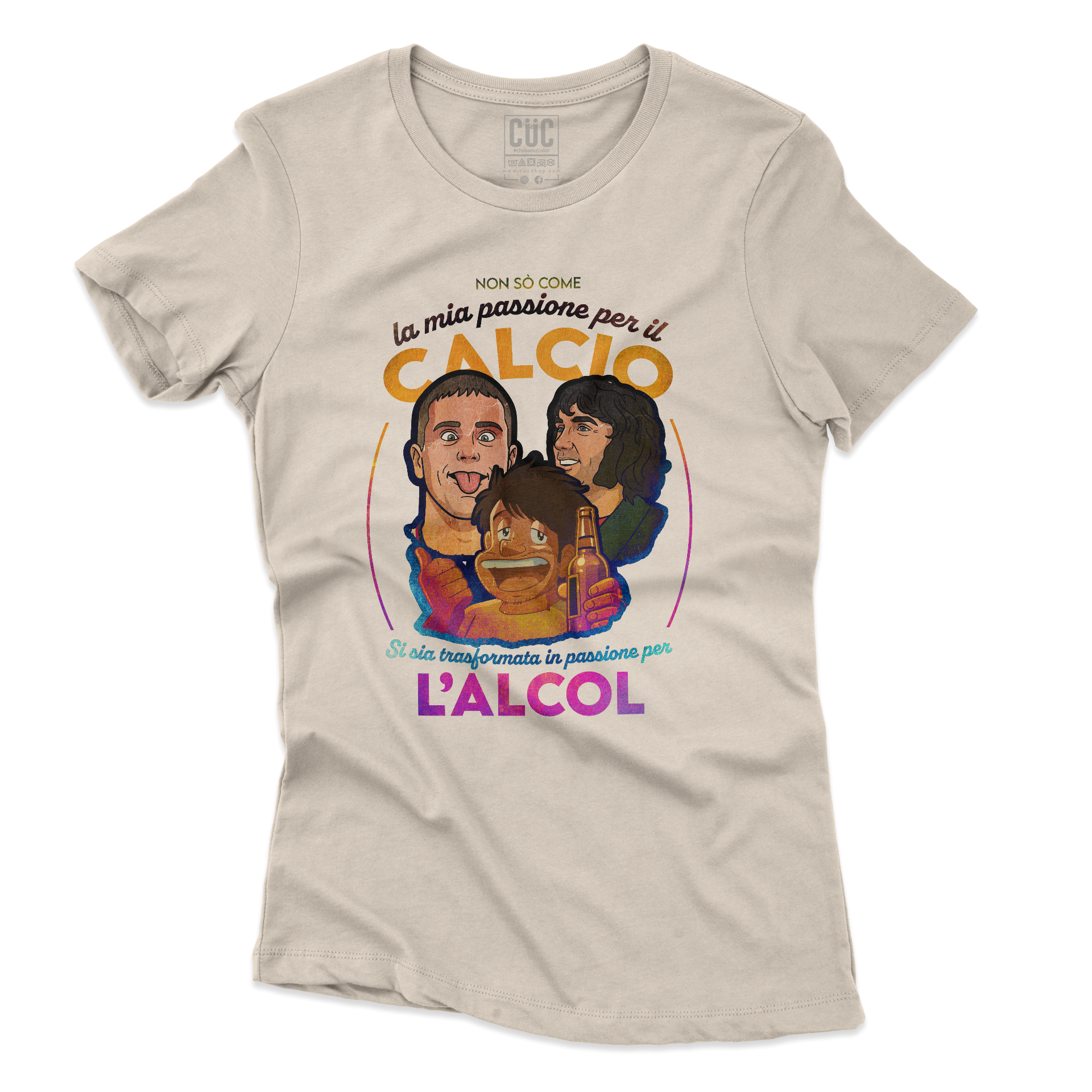 T-SHIRT ALCOL CALCIO cresci e bevi meme Sabbia W [IMGKEY:SAN:W:4]