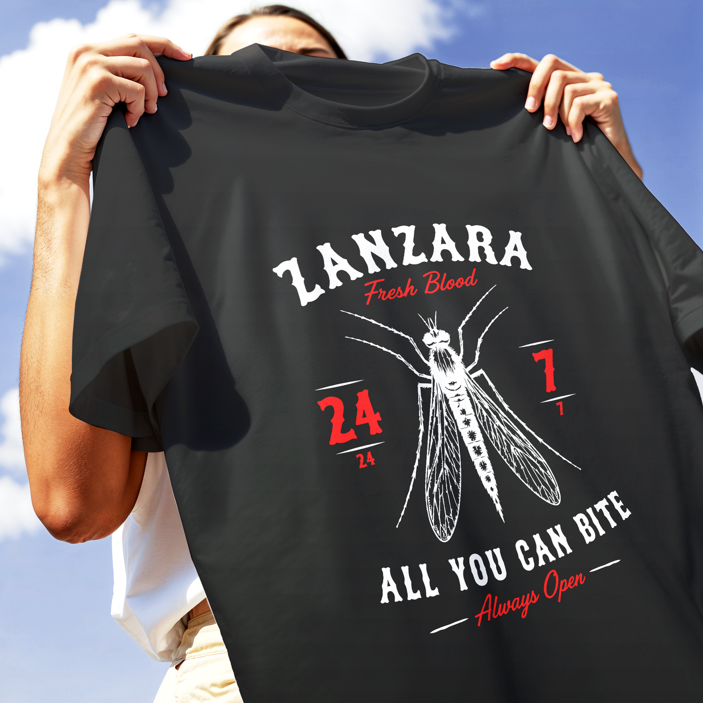 T-SHIRT CUC Prede facili delle zanzare divertente Nera M [IMGKEY:BLA:M:2]