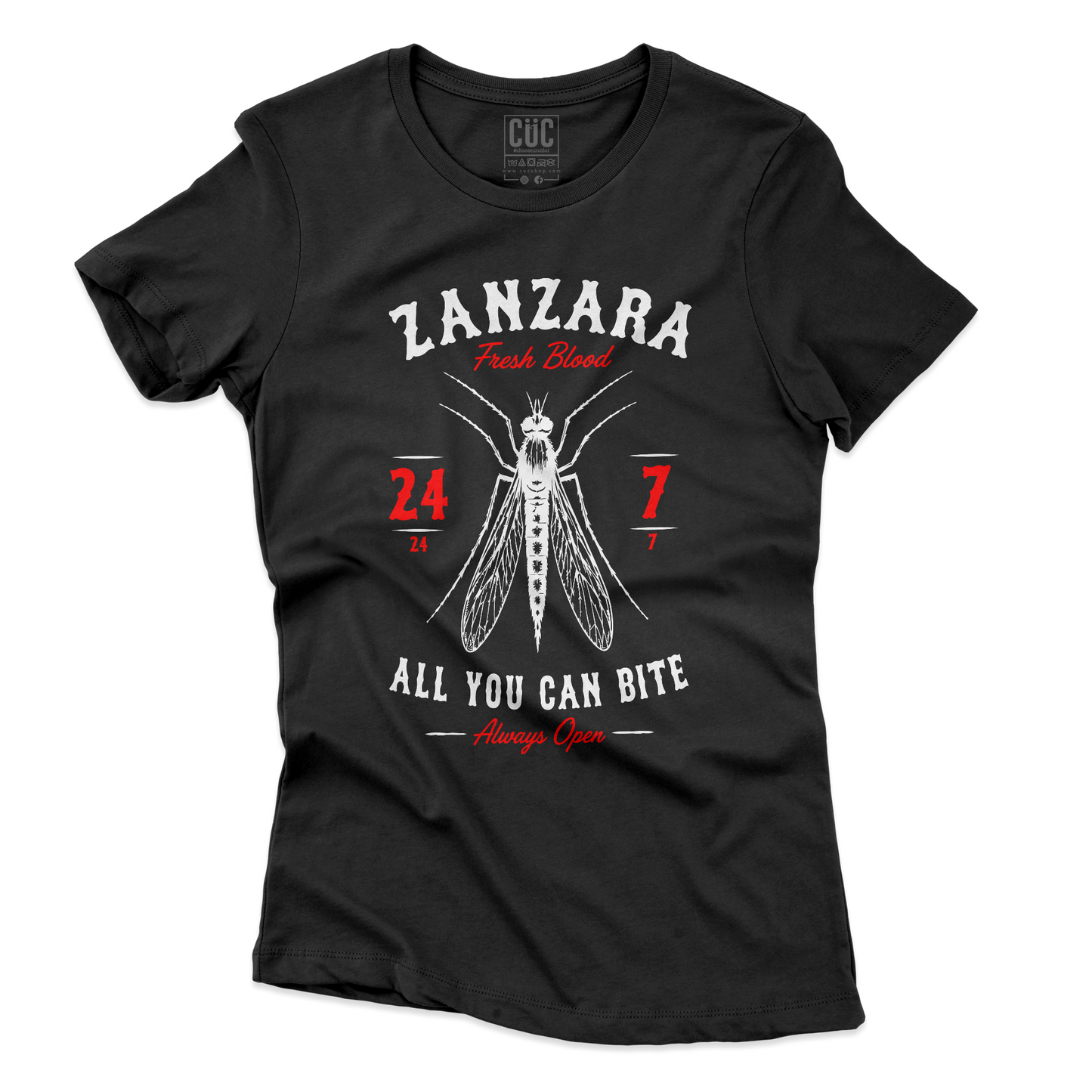 T-SHIRT CUC Prede facili delle zanzare divertente Nera W [IMGKEY:BLA:W:3]