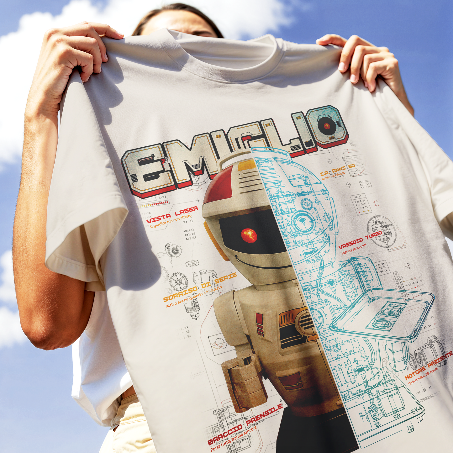 T-SHIRT CUC Emiglio Robot Anni 80 nostalgia sogno d'infanzia Sabbia M [IMGKEY:SAN:M:2]