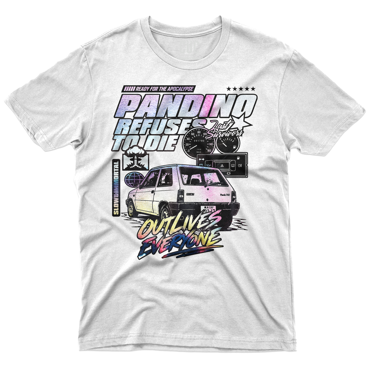 T-SHIRT CUC PANDINO refuses to die apocalypse ready sopravvive a tutto Bianca M [IMGKEY:WHI:M:1]