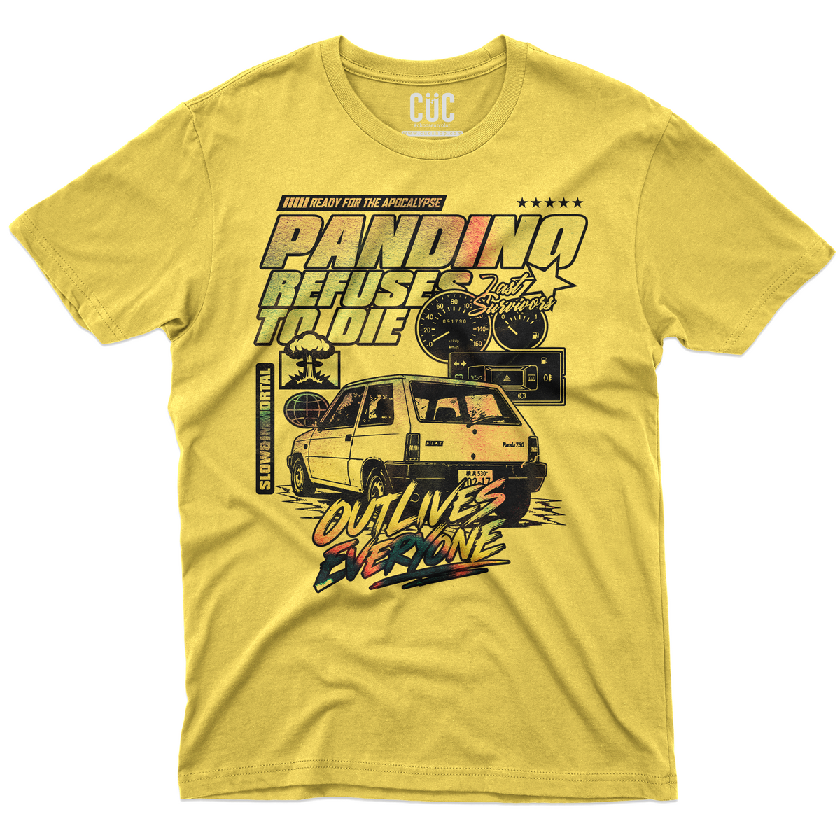 T-SHIRT CUC PANDINO refuses to die apocalypse ready sopravvive a tutto YEL M [IMGKEY:YEL:M:1]