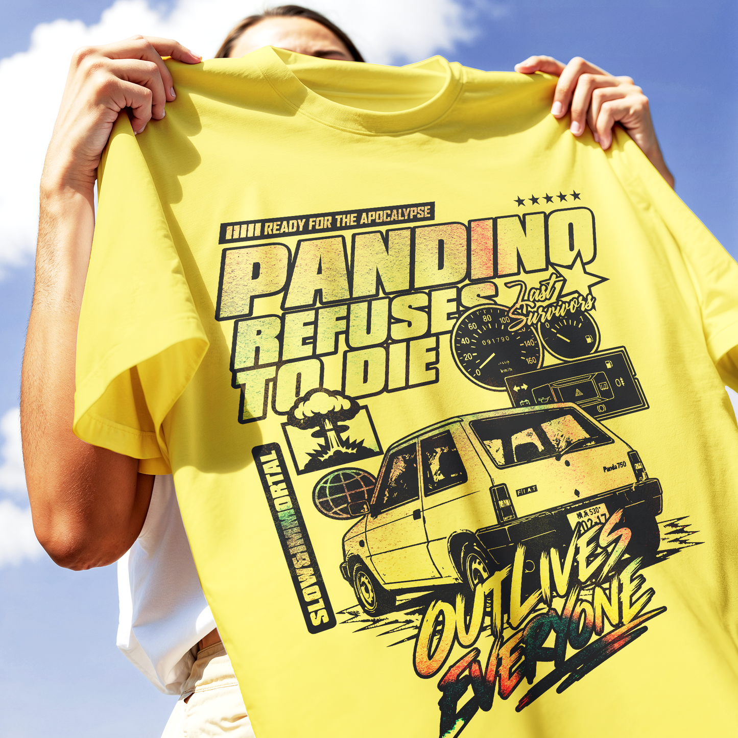 T-SHIRT CUC PANDINO refuses to die apocalypse ready sopravvive a tutto YEL M [IMGKEY:YEL:M:2]