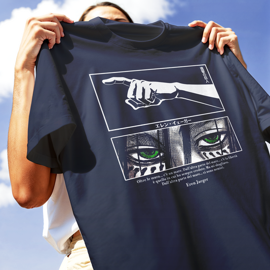 T-SHIRT CUC EREN Citazione ATOT Oltre il Mare anime manga Blu M [IMGKEY:NAV:M:2]