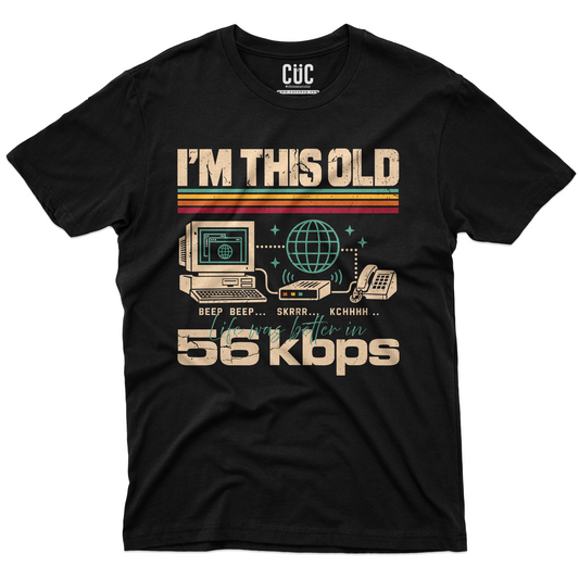 T-SHIRT CUC Sono così vecchio La vita era meglio in 56kbps Meme Nerd Nera M [IMGKEY:BLA:M:1]