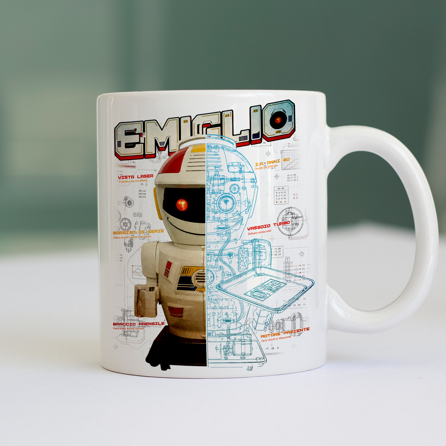 Tazza CUC Emiglio Robot Anni 80 nostalgia sogno d'infanzia Bianca M [IMGKEY:WHI:M:1]