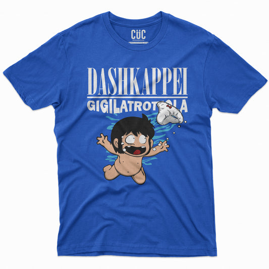 T-SHIRT DASH KAPPEI NEVERMIND Gigi la trottola divertente anime Blu Royal