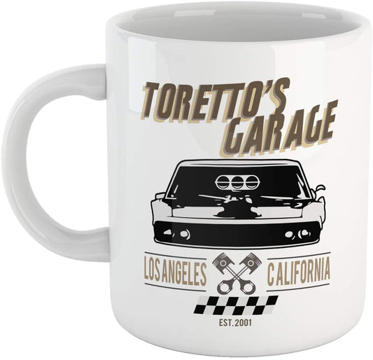 Beige Tazza Toretto's Garage - Los Angeles California Car Macchina Fast And Furious - Grafica per l'officina Meccanica di Toretto - Choose ur Color Cuc shop