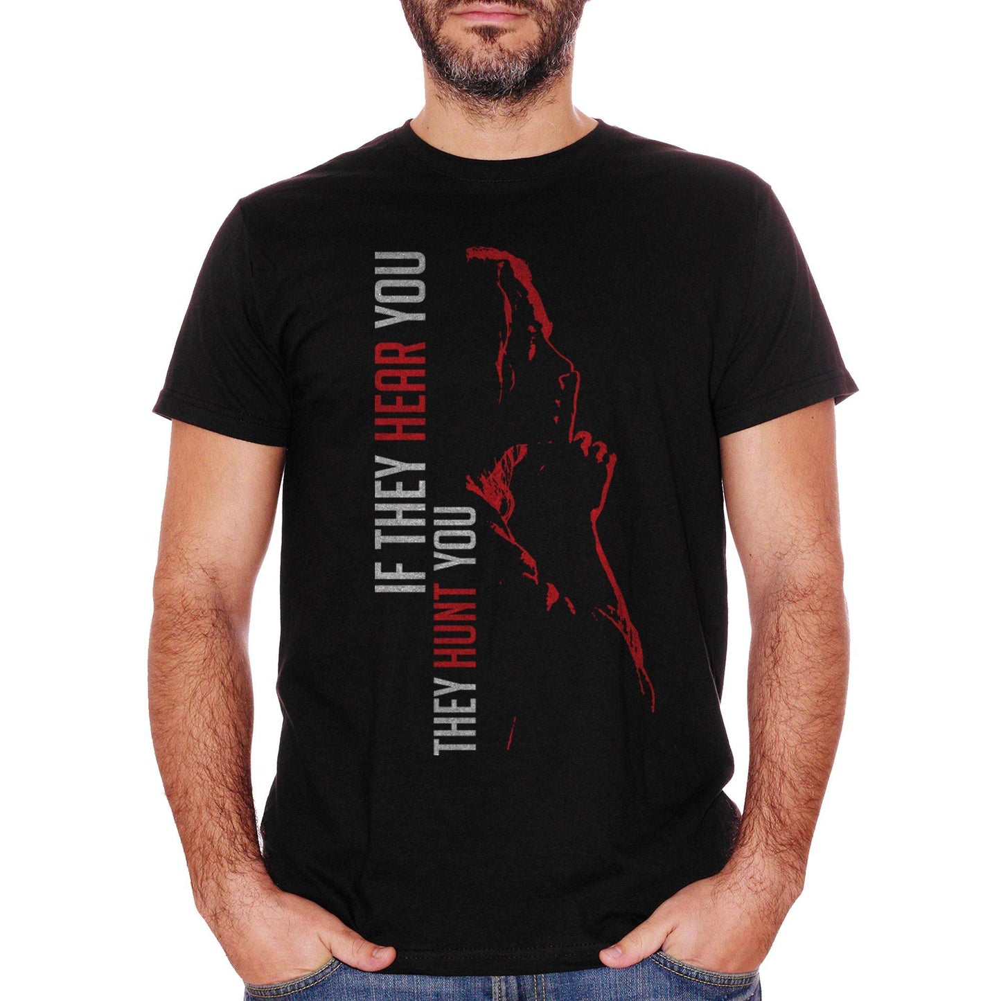 Black T-Shirt A Quiet Place Horror Movie If They Hear You They Hunt You - FILM CucShop
