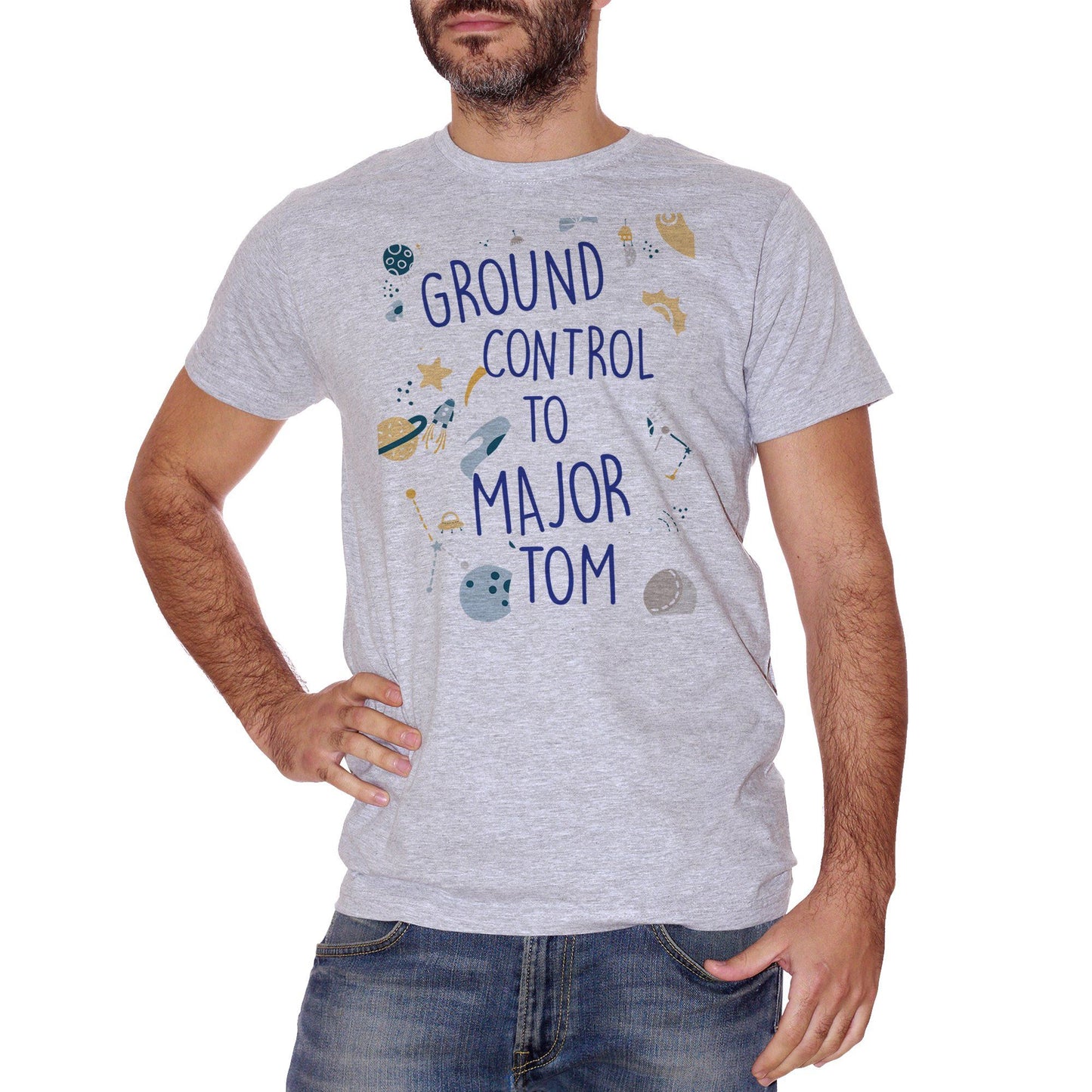 Gray T-Shirt Ground Control To Major Tom David Bowie-Space Oddity Song Canzone - MUSIC CucShop