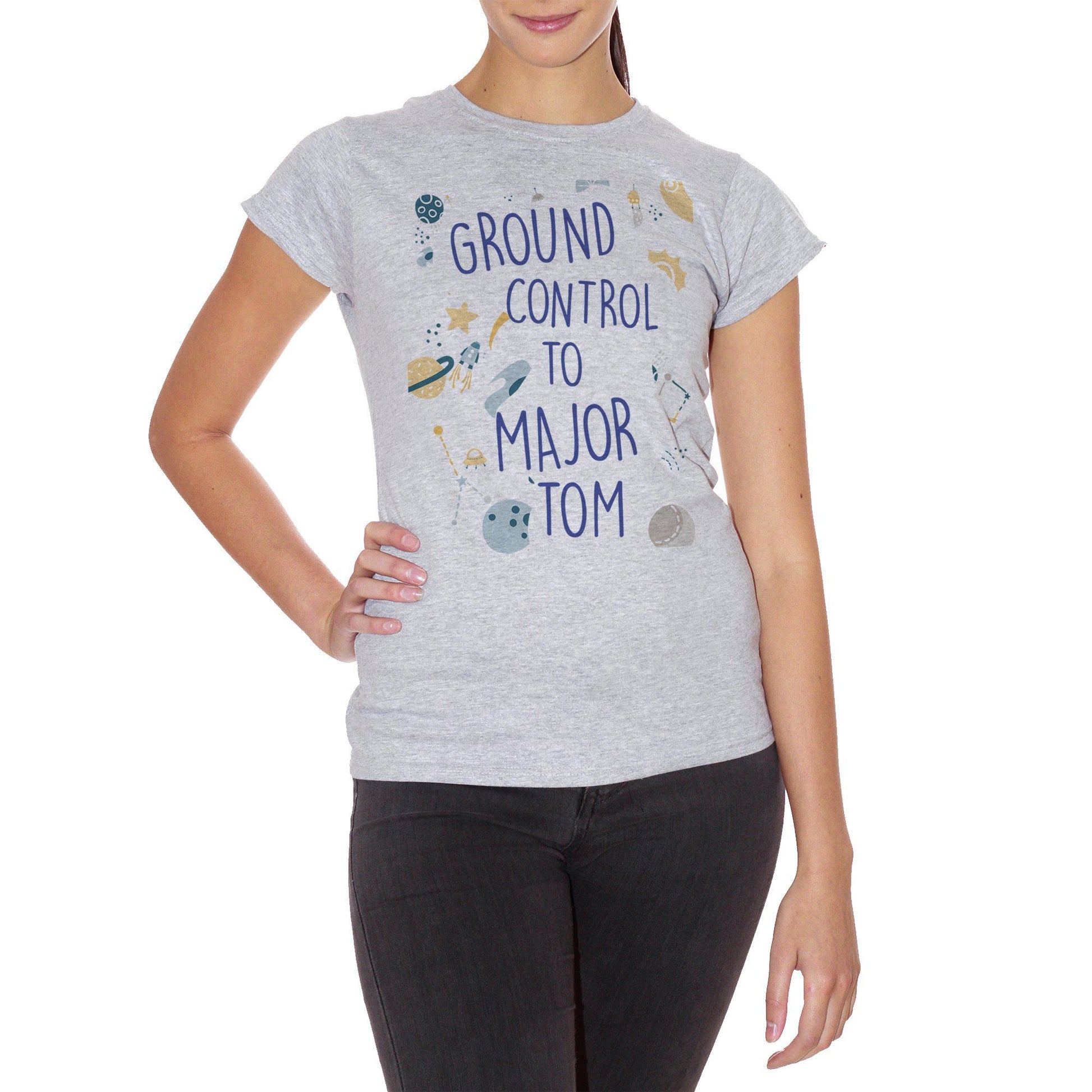 Light Gray T-Shirt Ground Control To Major Tom David Bowie-Space Oddity Song Canzone - MUSIC CucShop