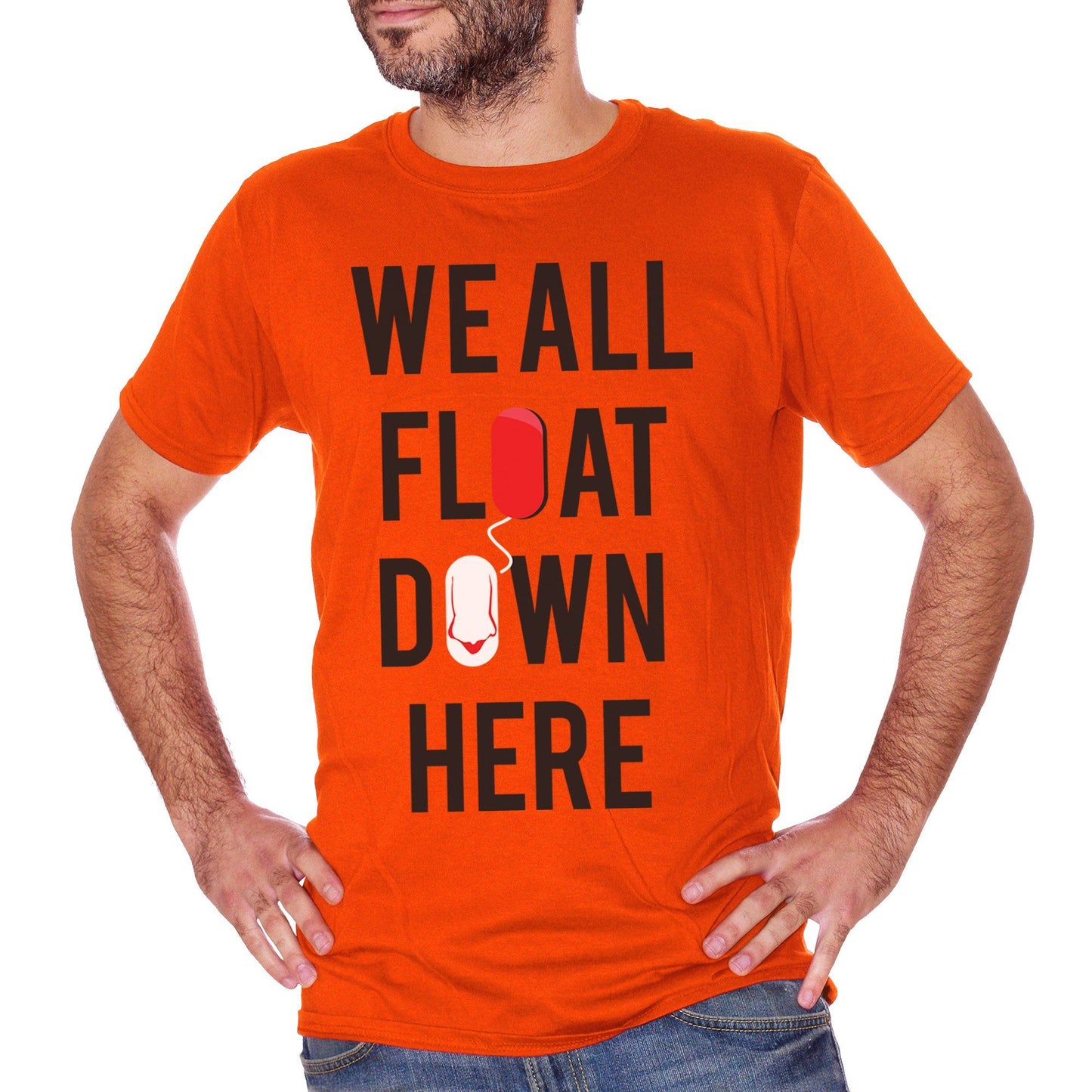 Orange Red T-Shirt It Stephen King We All Float Down Here Horror Movie - FILM CucShop
