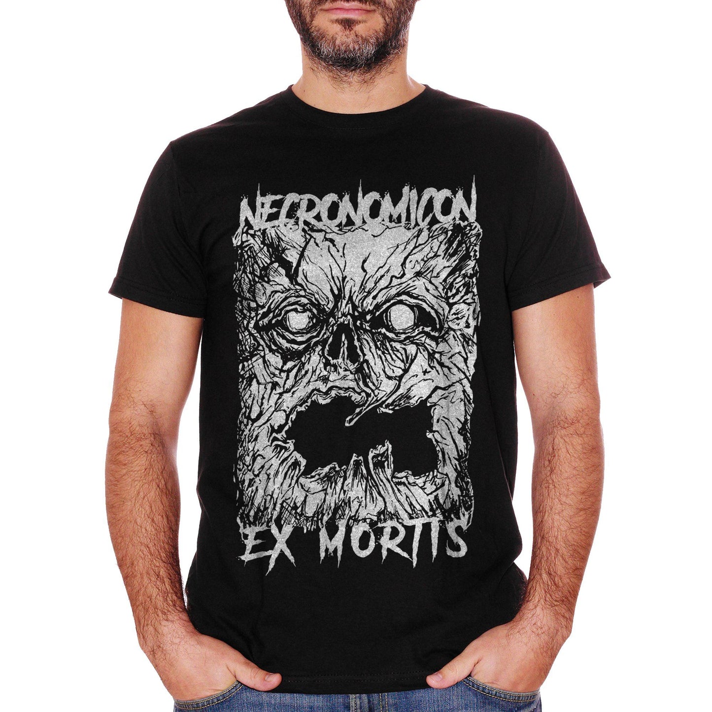 White T-Shirt Ecronomicon Ex Mortis Book Lovecraft Raimi Evil Dead Horror Movie - FAMOSI CucShop