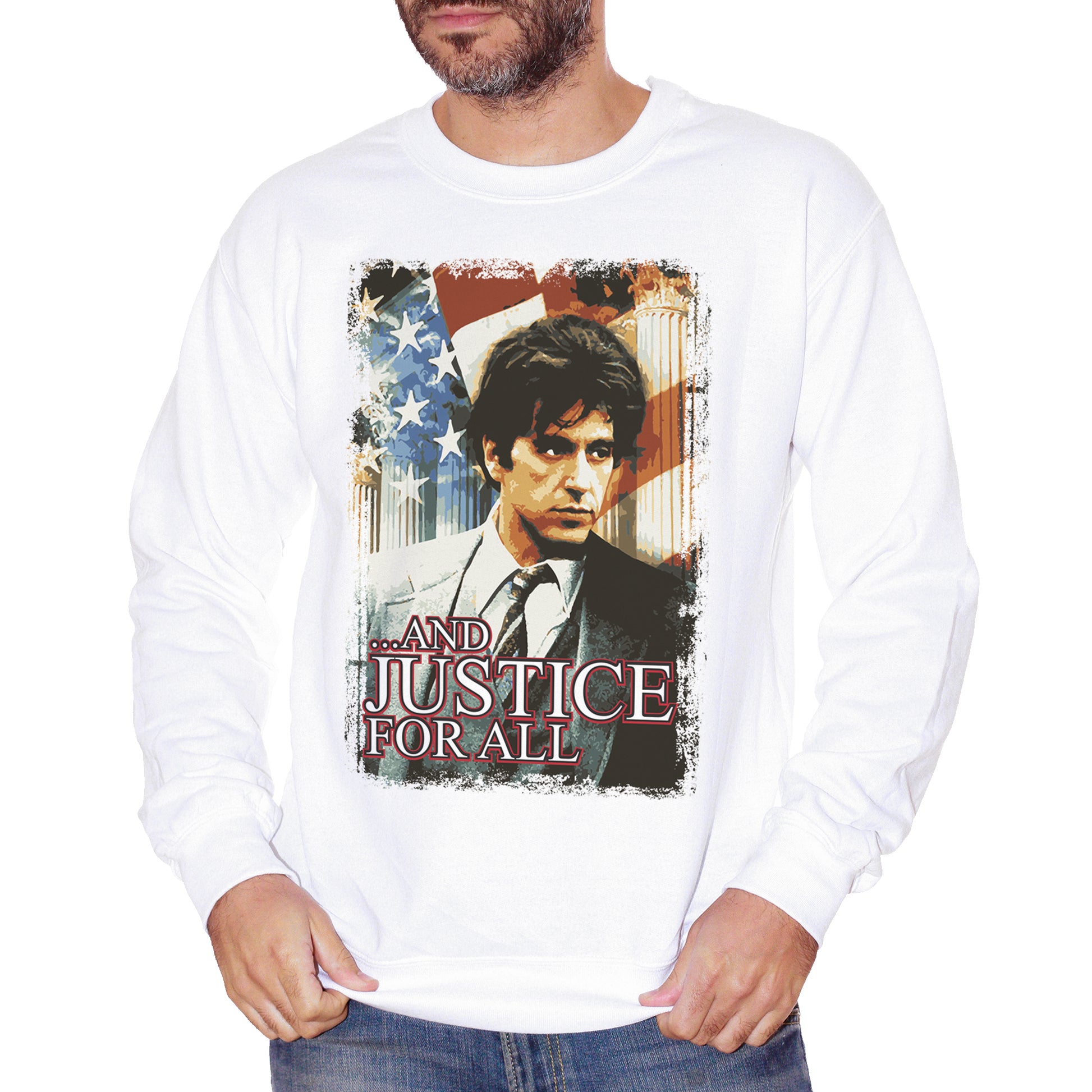 White Smoke Felpa Girocollo Justice For All Movie Al Pacino - FILM CucShop