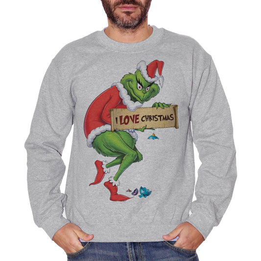 Gray Felpa Girocollo Grinch I Love Christmas - FILM CucShop