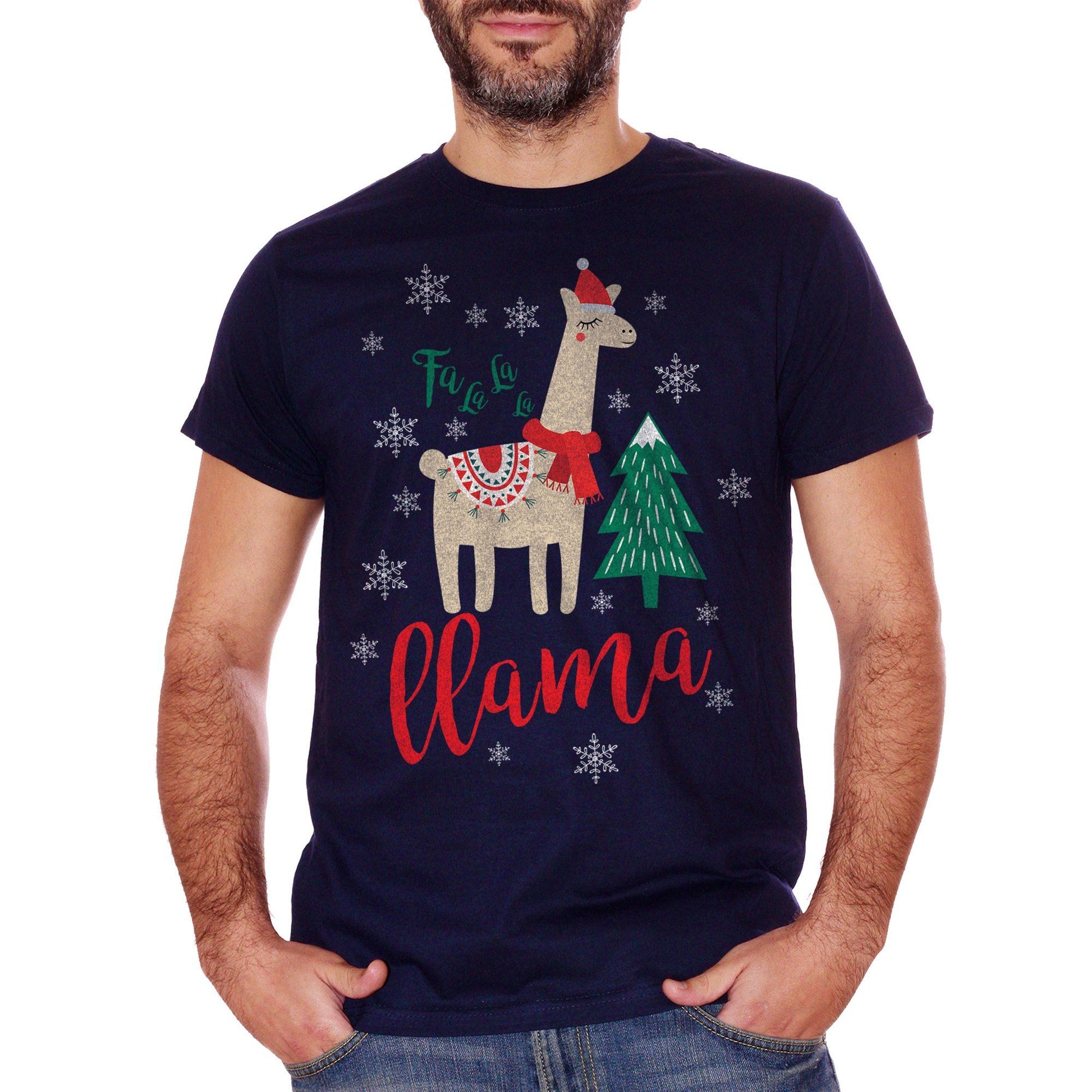 Black T-Shirt Fa La La La Llama Xmas Christmas Natale - FILM CucShop