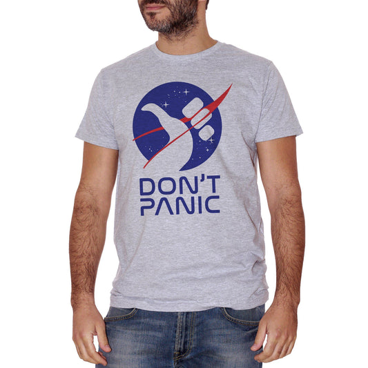 Gray T-Shirt Dont Panic Guida Galattica Per Autostoppisti Nasa - FILM CucShop