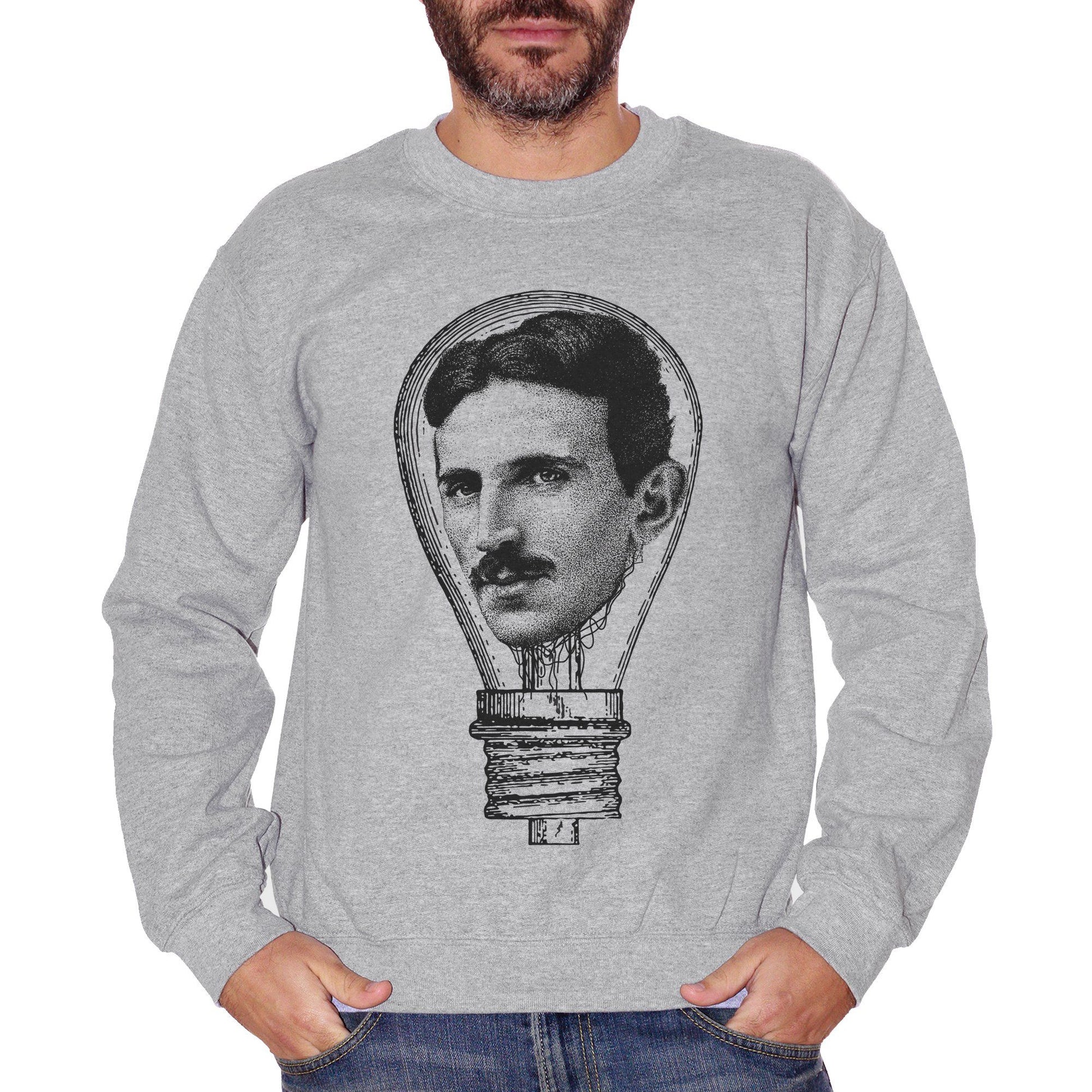White Felpa Girocollo Nikola Tesla Electric Lamp - FAMOSI CucShop