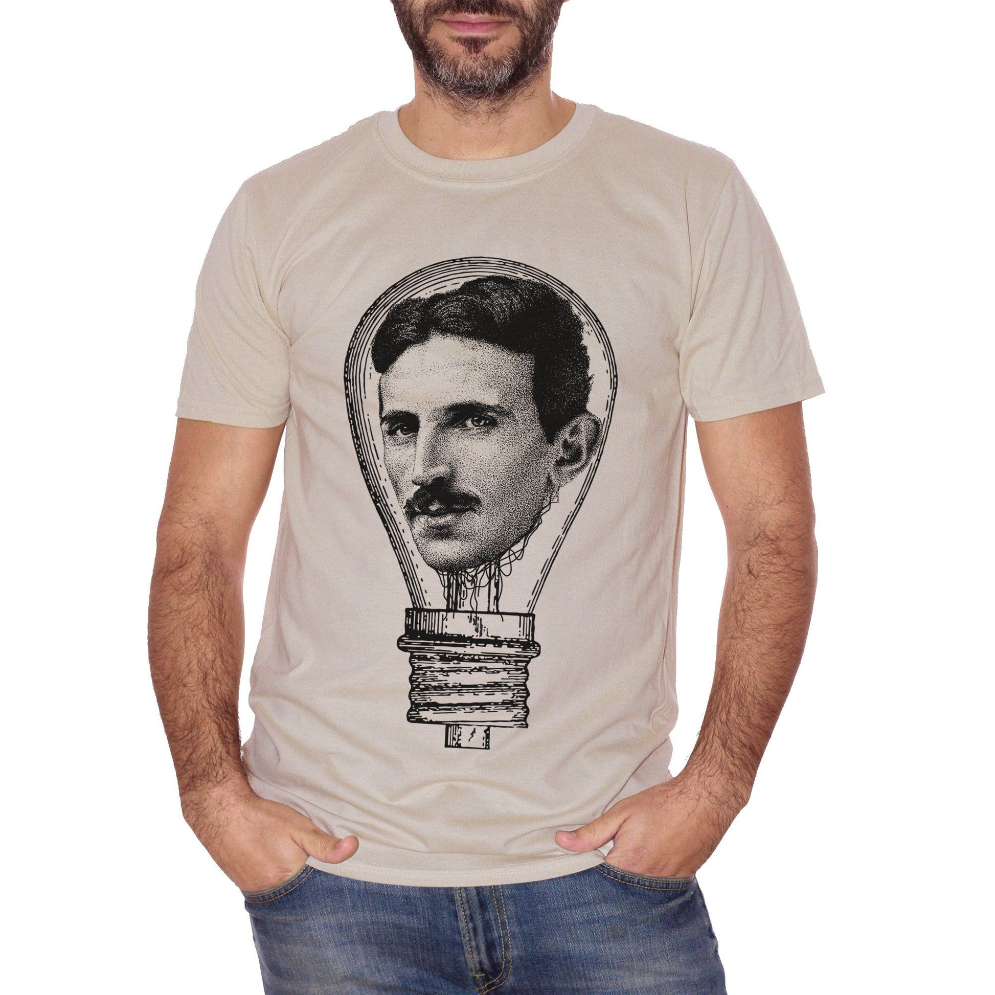 White T-Shirt Nikola Tesla Electric Lamp - FAMOSI CucShop