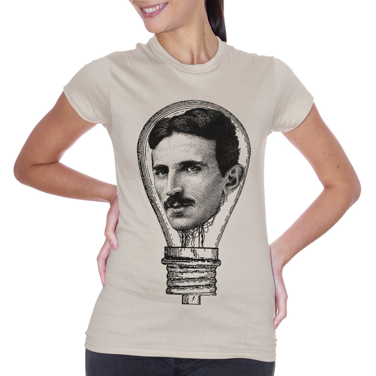 Gray T-Shirt Nikola Tesla Electric Lamp - FAMOSI CucShop