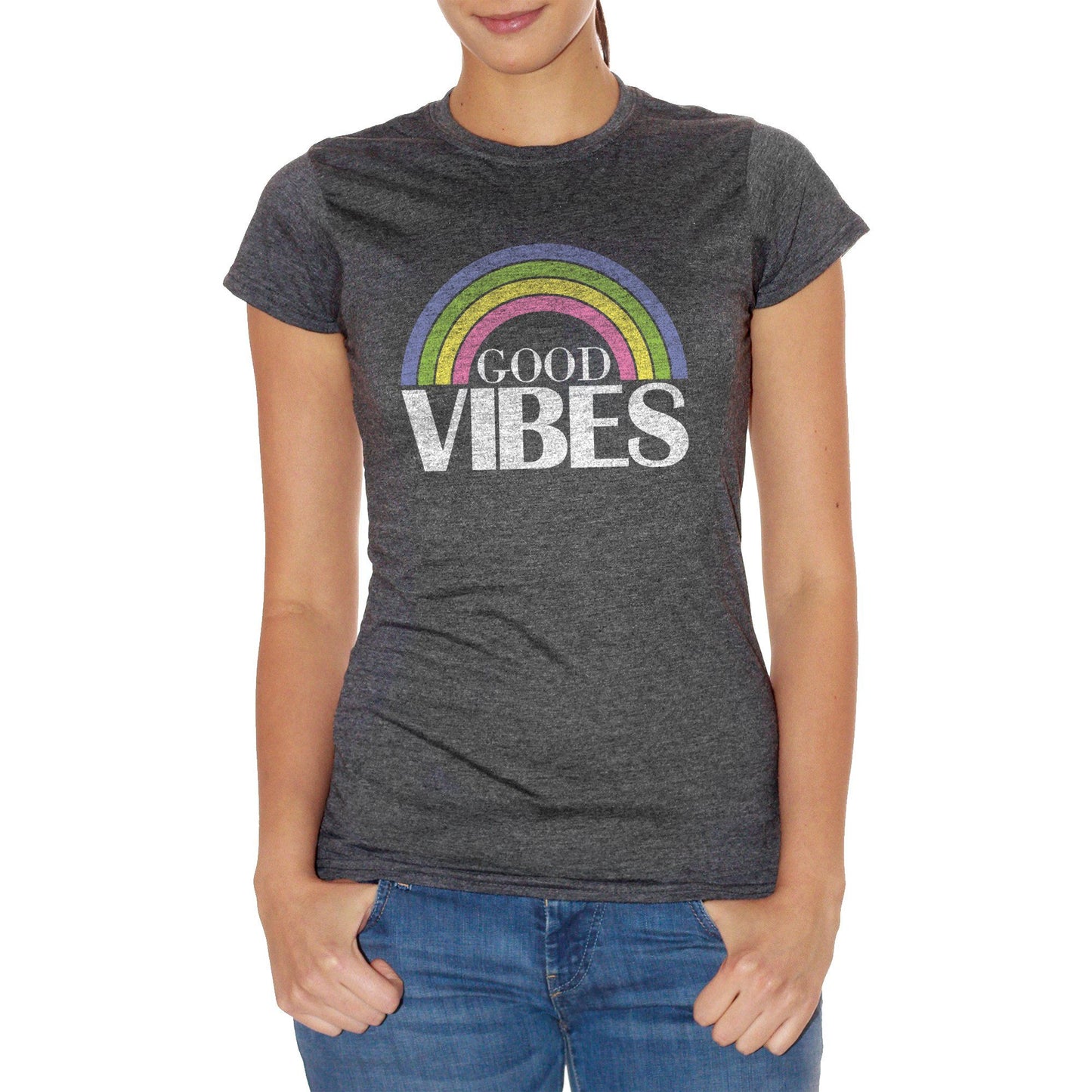 White T-Shirt Good Vibes Rainbow Unicorn - SOCIAL CucShop